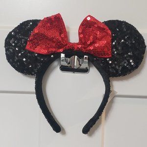 Disney Theme Parks Minnie Mouse Sequin Headband Red Black Mouse Ears